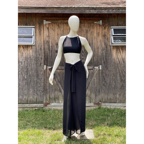 Black Wrap Pants, Summer Beach Pants, Wide Leg Pants, Loose Fit Side Slit Pants - Picture 2 of 6